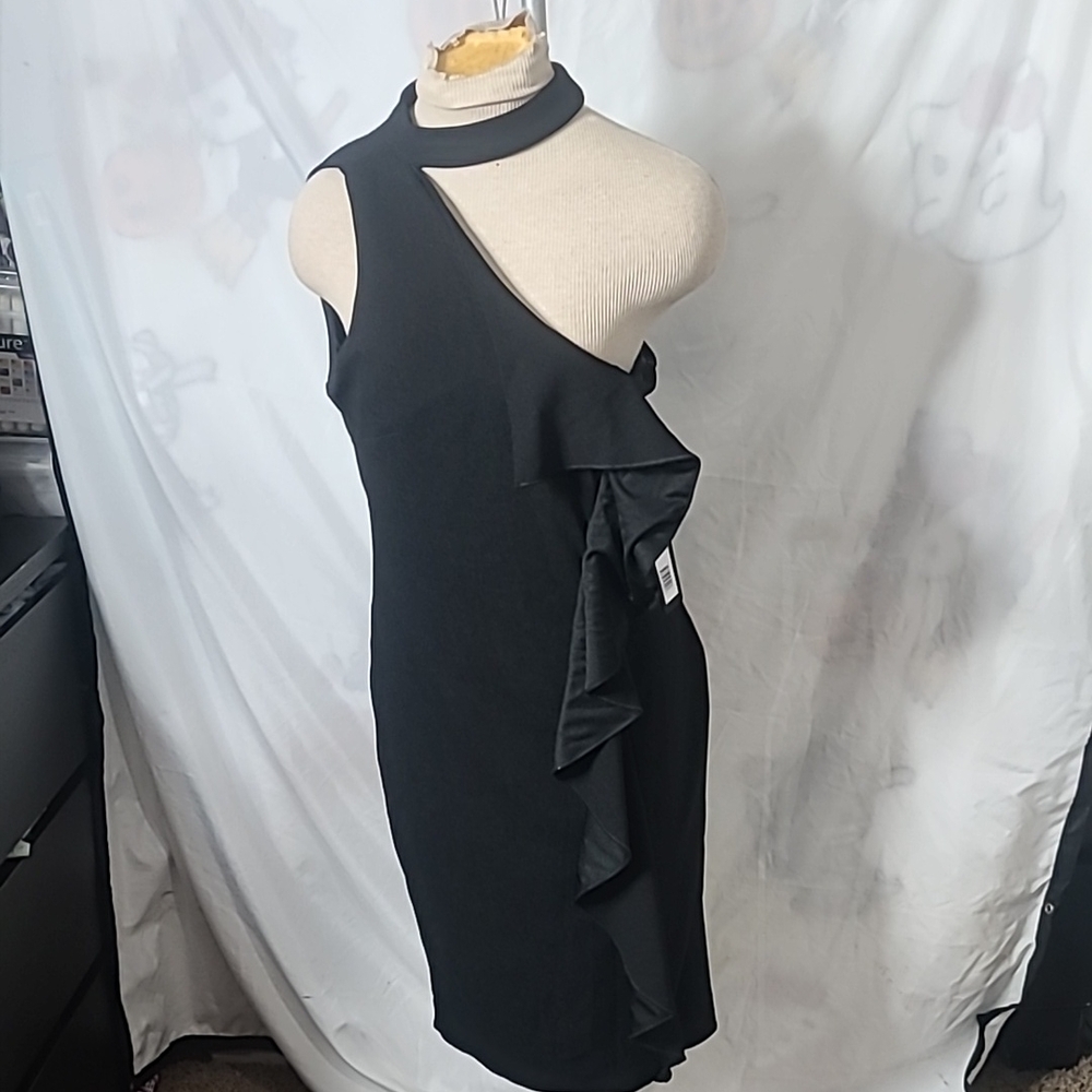 BEBE Mini Asymmetrical Ruffled One Shoulder Cocktail Dress